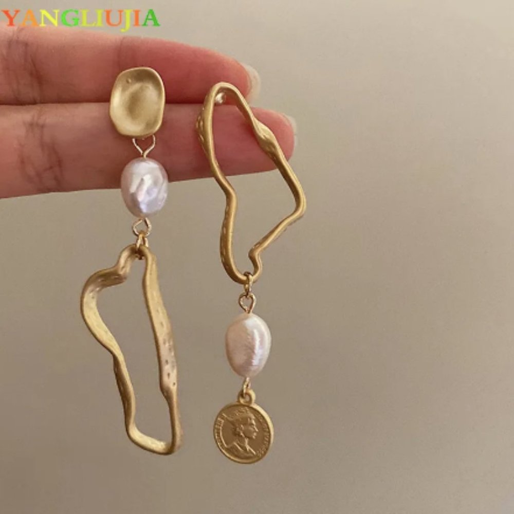 Baroque Pearl Earrings: Asymmetric, French Retro Style, Luxury Fashion Jewelry